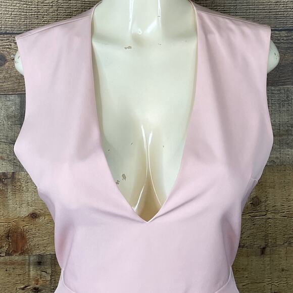 NBD Senseless Sleeveless Dress Deep V Neck Open Back Ruffle Trim Pink SZ Medium - Picture 2 of 8